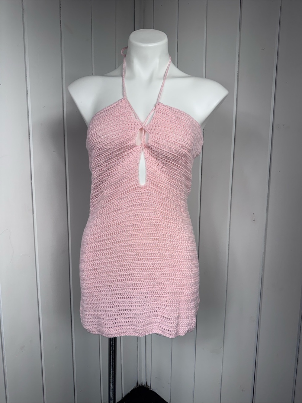 Hot & Delicious Pink Crochet Halter Mini Dress